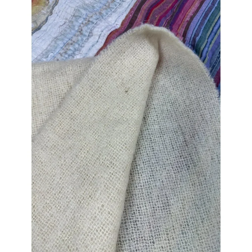 Vtg St Michael Ivory Cream Mohair Wool Blend Rectangle Scarf 18x60
